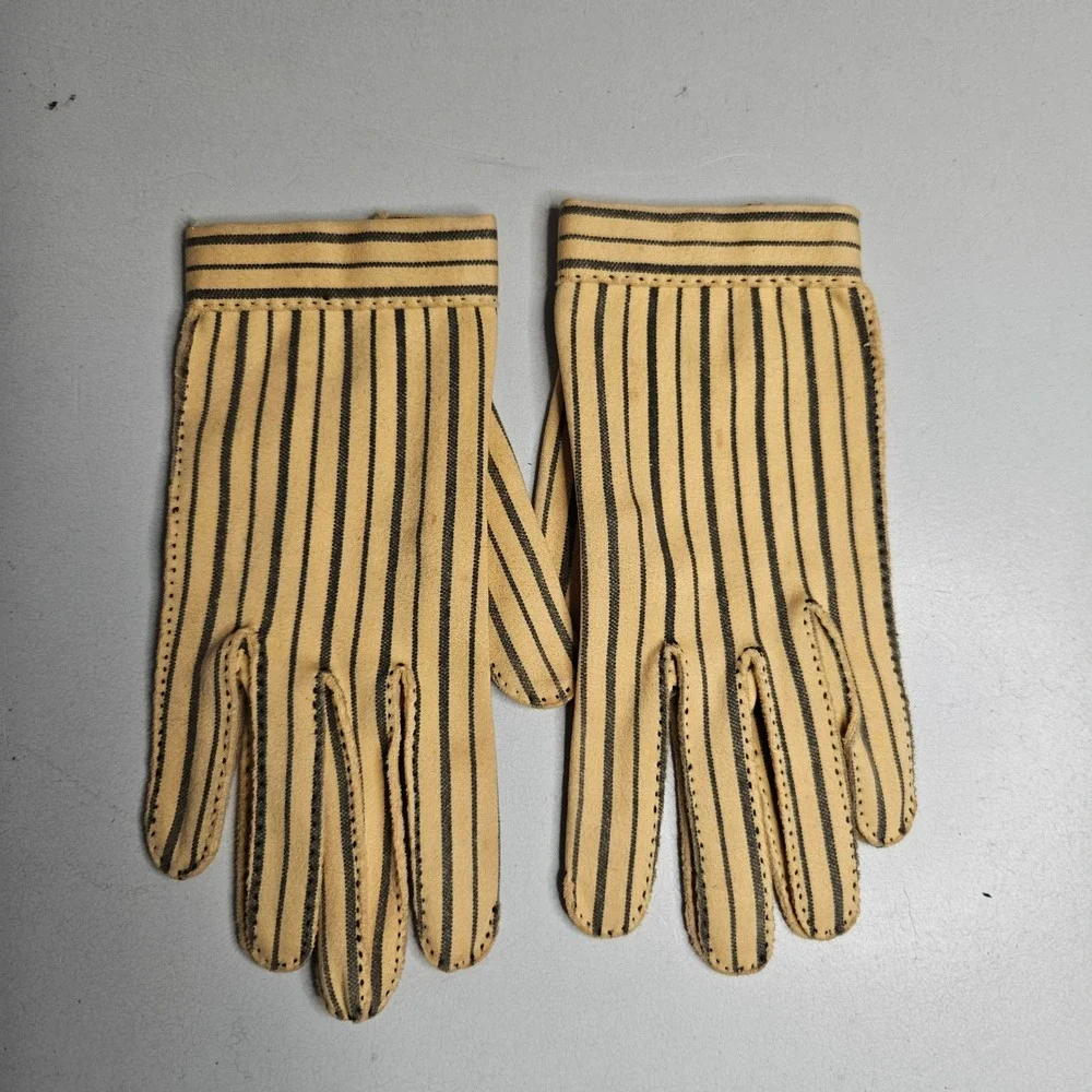 Vintage Wear-Right‎ Le Gant Hermes Paris Yellow Striped Cotton Gloves Size 6.5